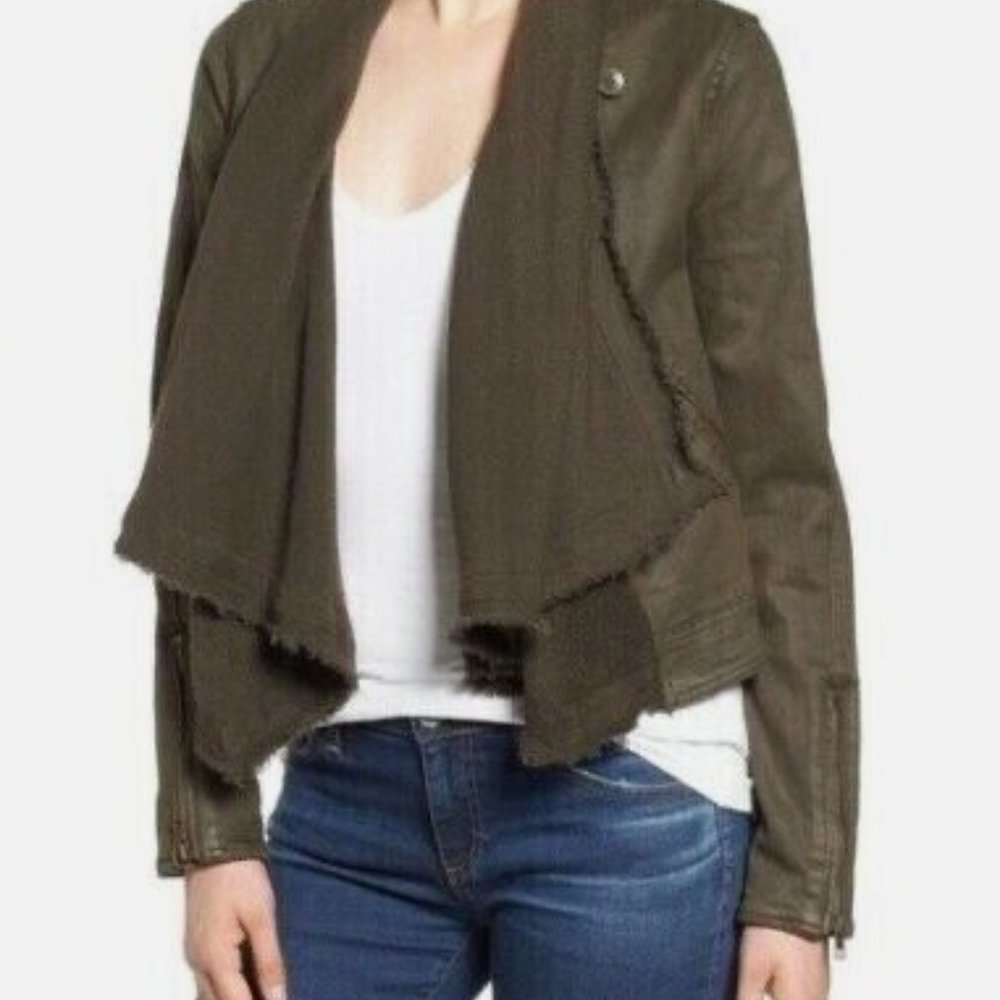 Free People Foated Drape Front Moto Jacket Olive